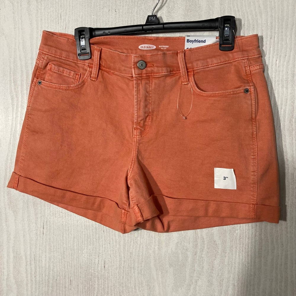 Old Navy Boyfriend Shorts Women 10 Orange New Mid-Rise Cuffed 3" Inseam